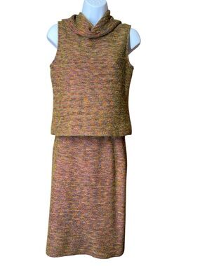 St. John Multicolor Textured Boucle Knit Sleeveless Top and Skirt Set